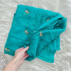 Vintage Embroidered Turquoise Indian Scarf